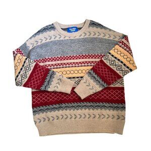 Elfric Eden Knit Sweater M Nordic Pattern Beige Gray Red Pullover Unisex Wool Bl